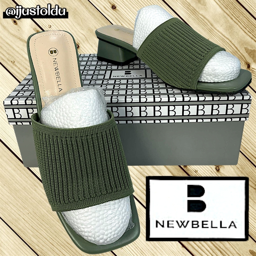 Newbella Knit Mule Open Square Toe Heeled Sandals | Women's 6.5 Olive Green